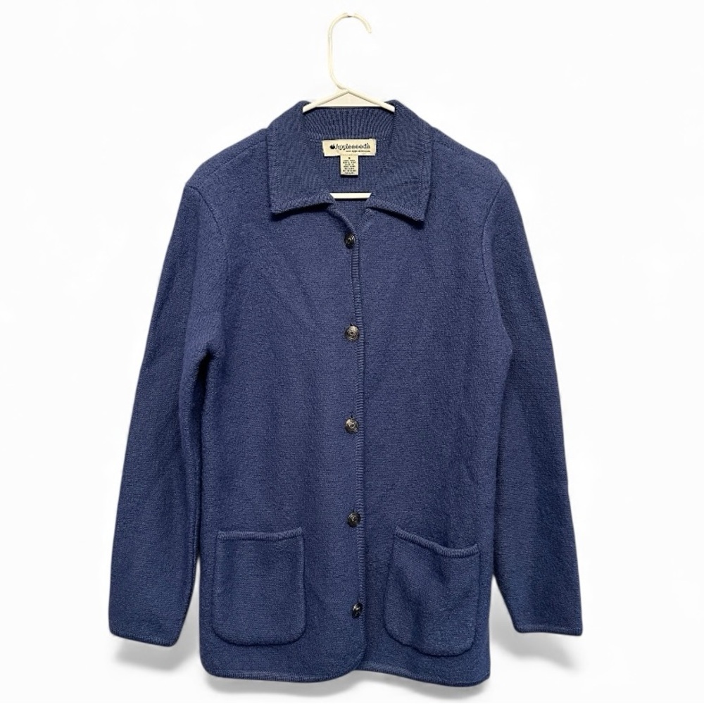 Vintage 90’s Appleseed’s 100% Wool Navy Teddy Jacket Size Small